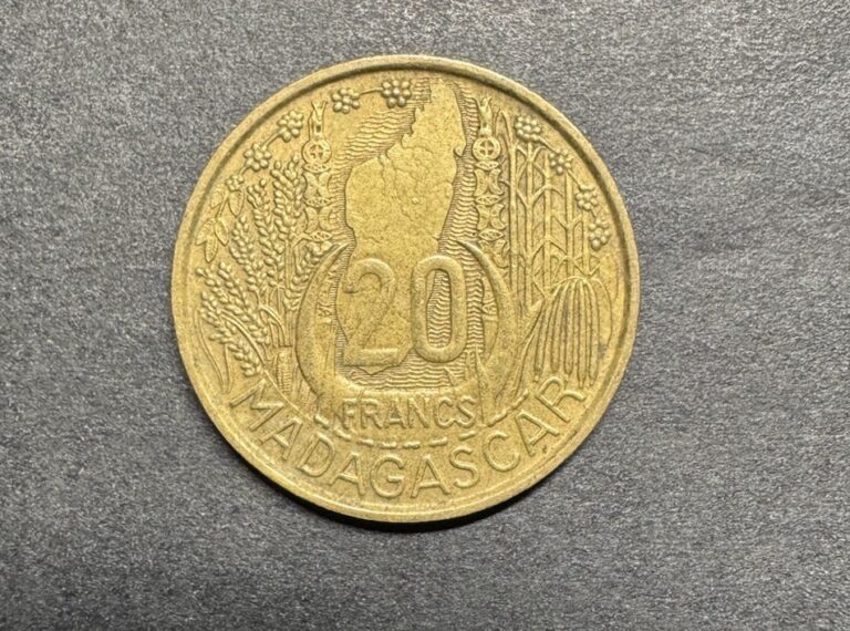 Read more about the article 1953 Madagascar 20 Francs KM7 World Foreign Uncommon Coin Horns Animal