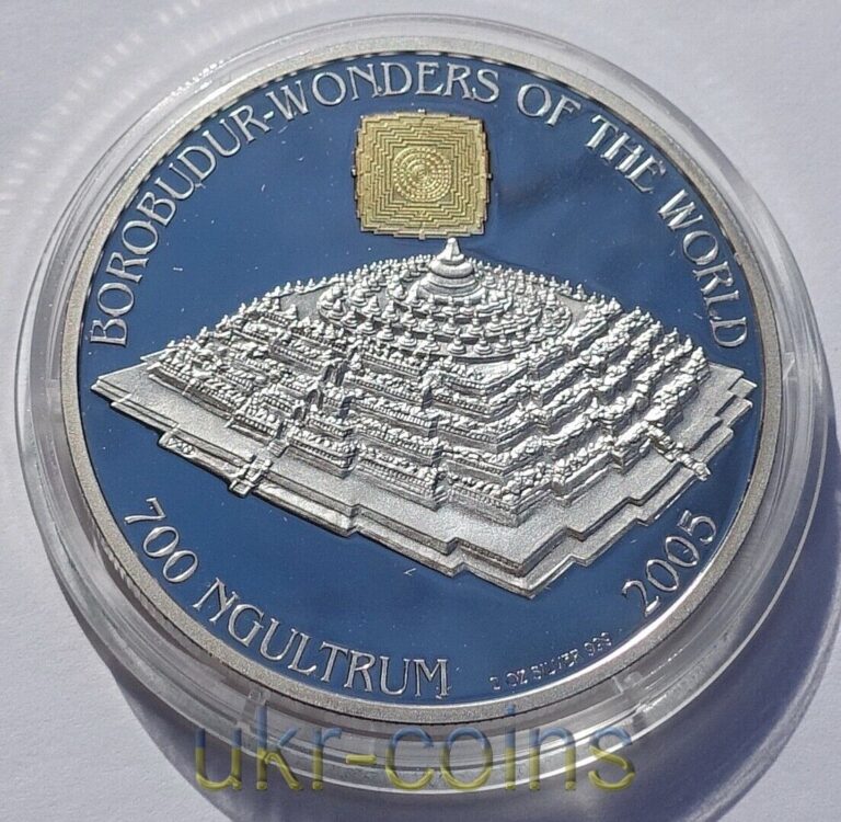Read more about the article 2005 Bhutan Wonders of the World Borobudur 2 Oz Silver Gold Coin Bi-Metal Proof