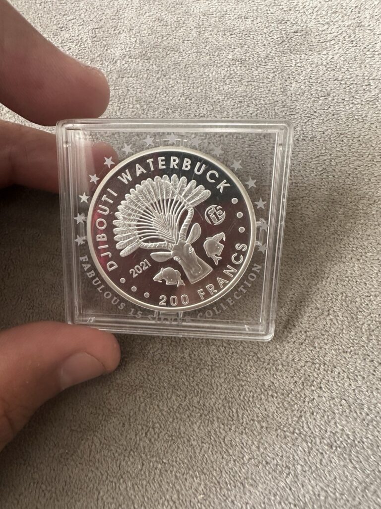 Read more about the article DJIBOUTI WATERBUCK FABULOUS 15 PRIVY 2022 1 oz Proof Like Silver Coin in Capsule