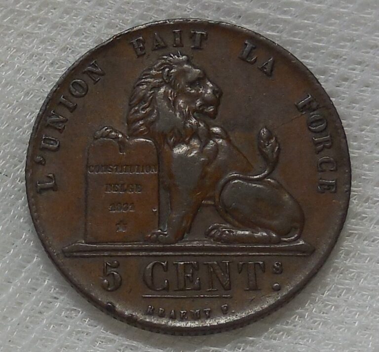 Read more about the article 1851 BELGIUM 5 CENTIMES COPPER COIN VF-XF SEATED LION