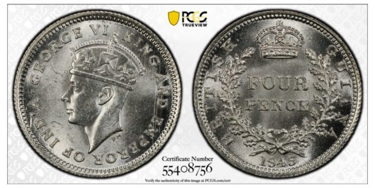 Read more about the article 1945 GUYANA 4D SILVER COIN PCGS MS64