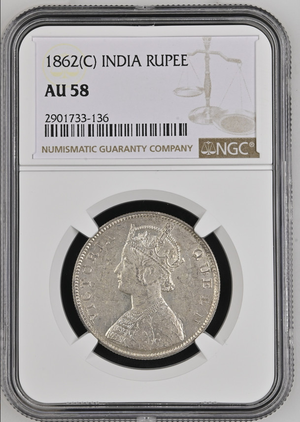 Read more about the article 1862(C) British India Silver Rupee [NGC AU58]