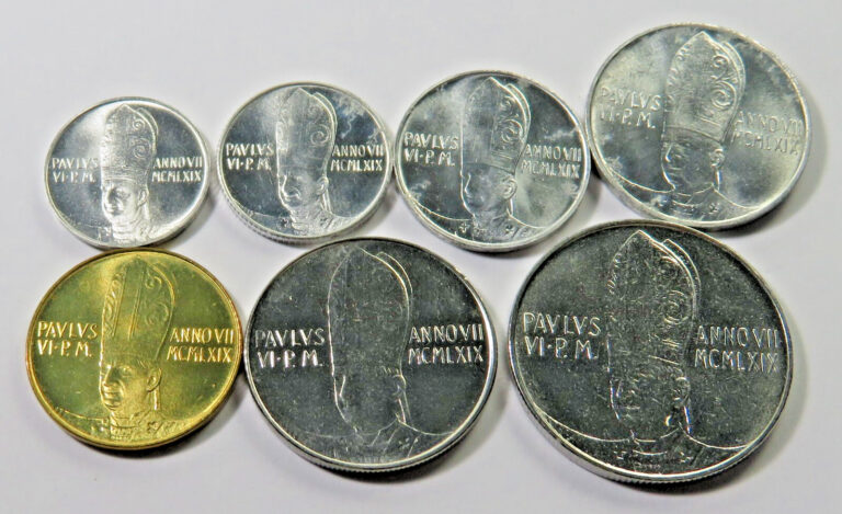 Read more about the article Vatican City Set of Seven Coins 1969 KM 108-114 Paul VI