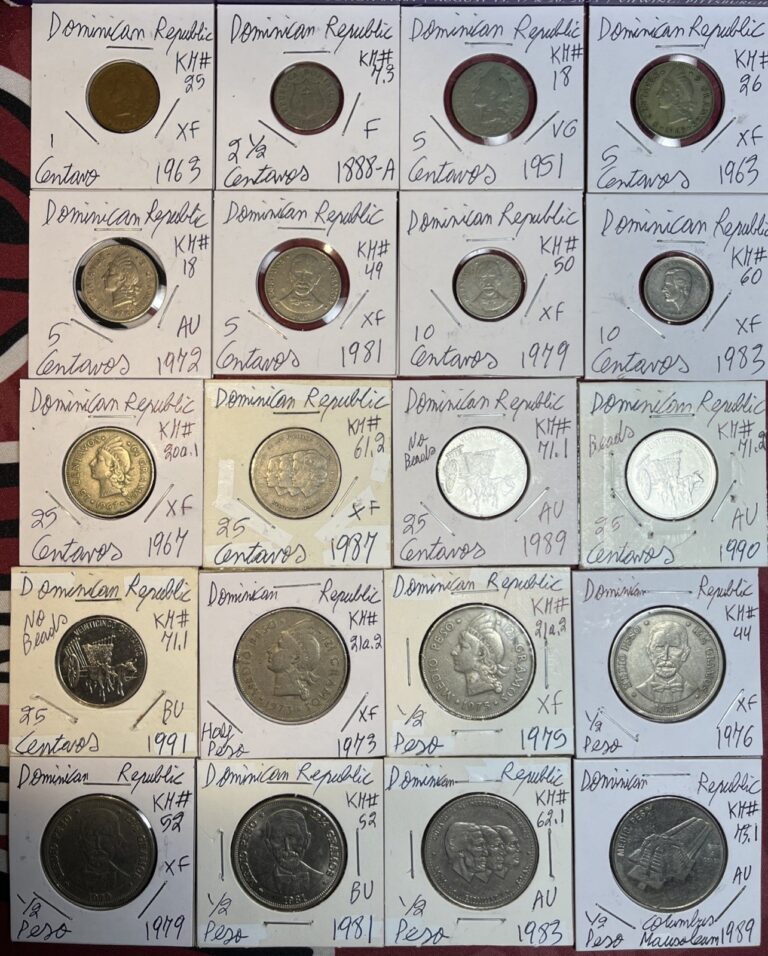 Read more about the article Dominican Reublic 1888 – 1991 One 1 Centavo to 1/2 Peso VG – BU 20 Coin Lot