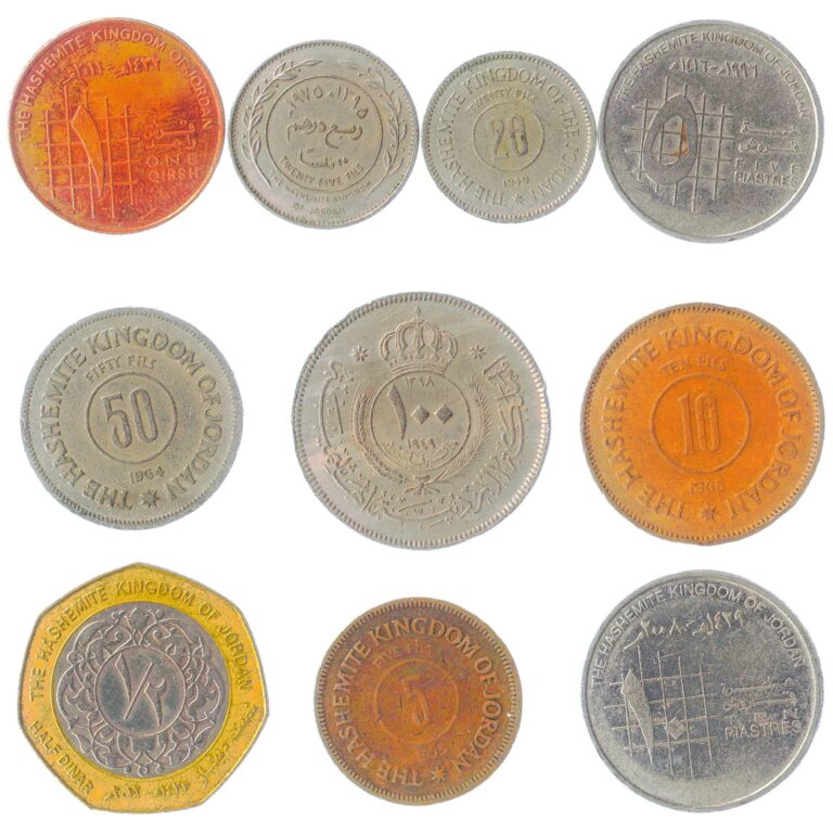 Read more about the article Jordan Coins Dinar Qirsh Piastres | Collection of 10 | Middle East 1949 – 2020