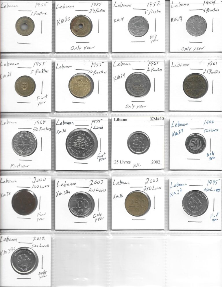 Read more about the article LEBANON MIDDLE EAST-17 UNIQUE COINS OF LEBANON-GREAT COLLECTION – 1952 THRU 2012