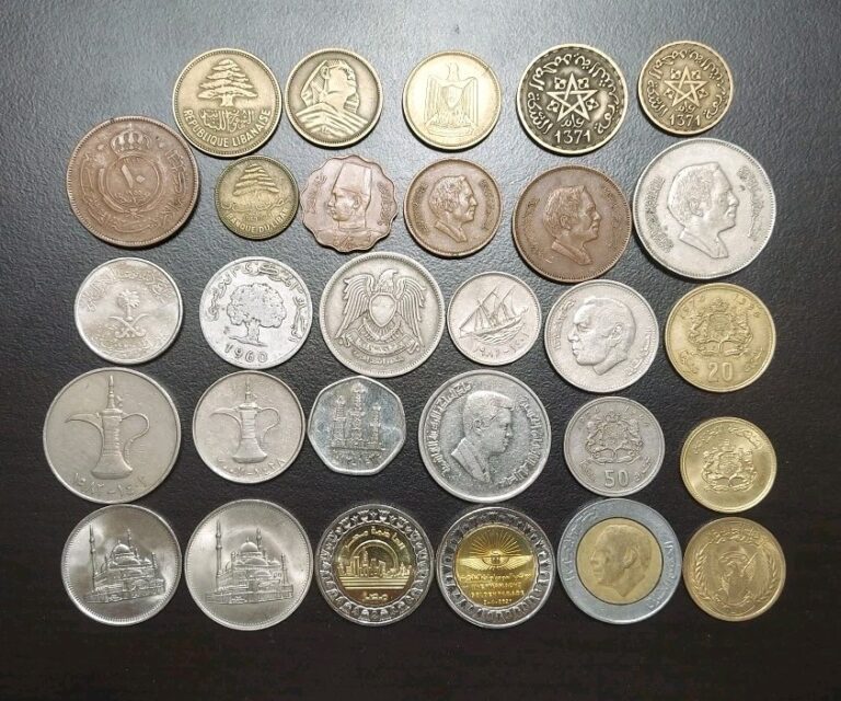 Read more about the article Group Lot Of 27 Arab Countries Coins Mix Egypt Morocco UAE Jordan Lebanon