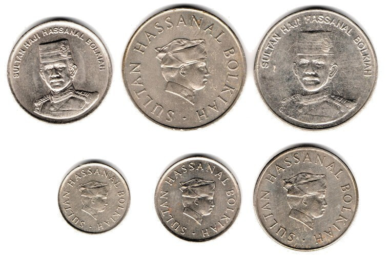 Read more about the article 1989 BRUNEI SULTAN HASSANAL BOLKIAH6 COPPER 50 (2) 20( 2)  10 and 5 SEN COINS SET