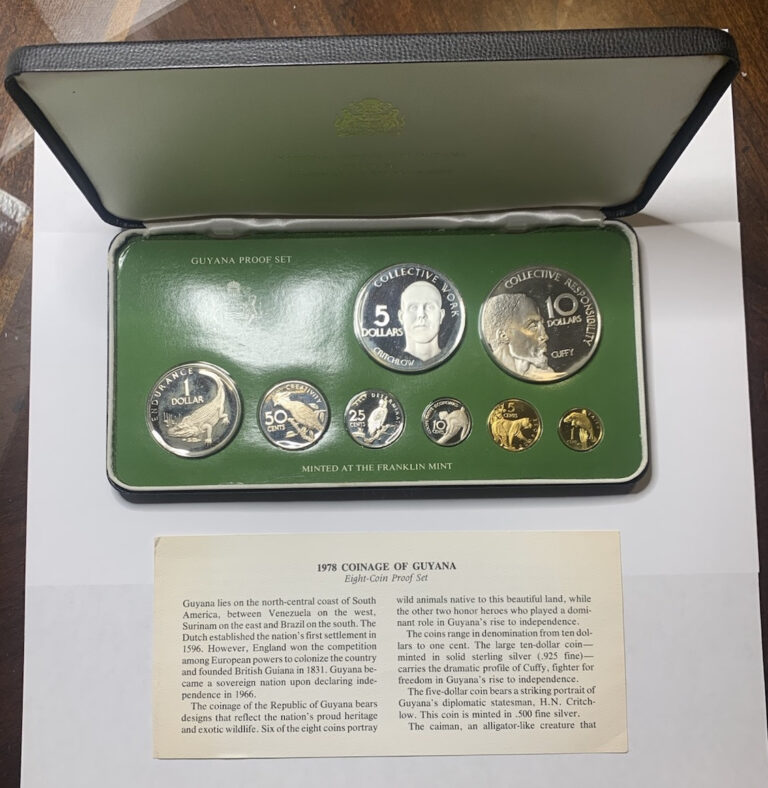 Read more about the article 1978 Coinage Of Guyana 8- Coin Proof Set In Original Box and Seaeled**HXKEX4259