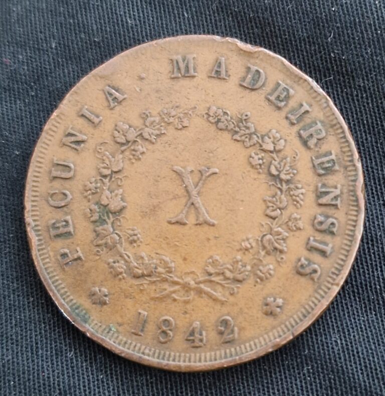 Read more about the article 1842 Maria II Madeira Islands Portugal Copper 20 Reis Coin – 1st Year of Issue