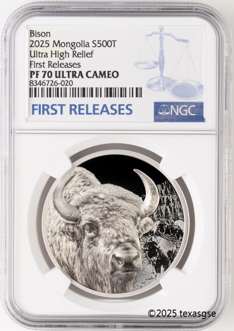 Read more about the article 2025 Mongolia Wild – Bison 1oz Silver 500Togrog NGC PF70 First Release