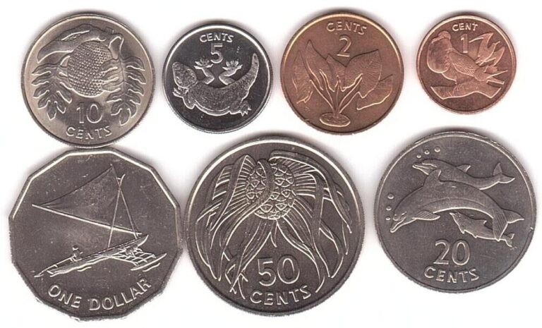 Read more about the article Kiribati – set 7 coins 1 2 5 10 20 50 Cents 1 Dollars 1979 – 1992 UNC Lemberg-Zp