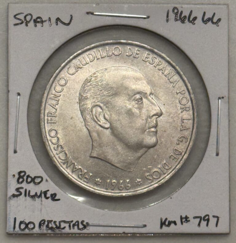 Read more about the article 1966 66 Spain 100 Pesetas Silver Coin – KM#797