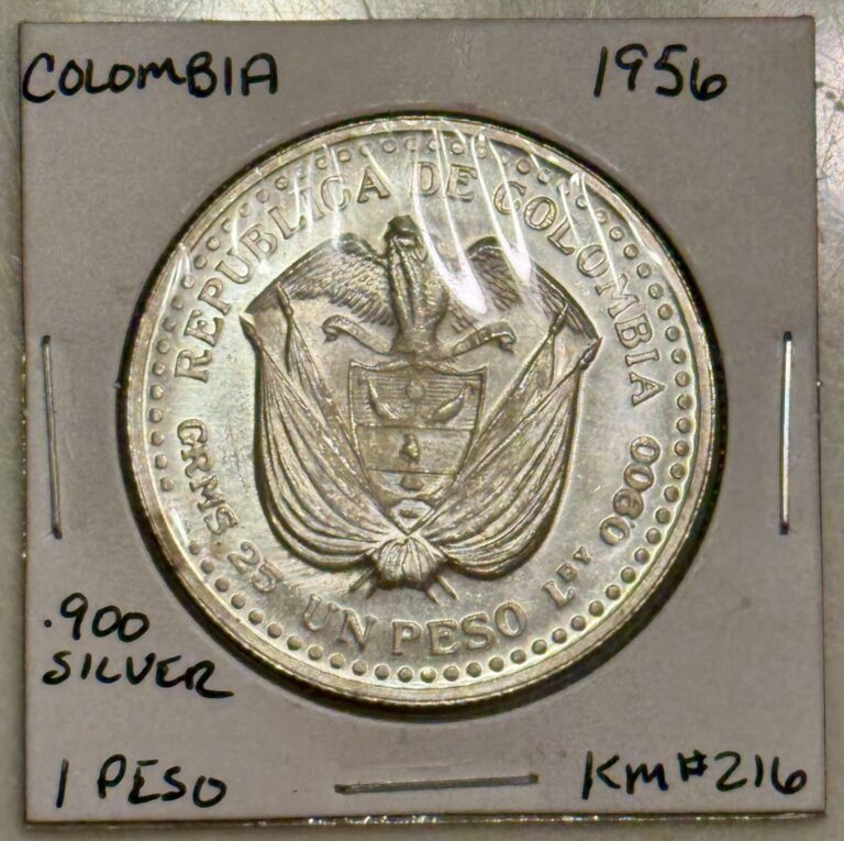 Read more about the article 1956 Colombia 1 Peso (Casa de la Moneda Popayan) Silver Coin – KM#216