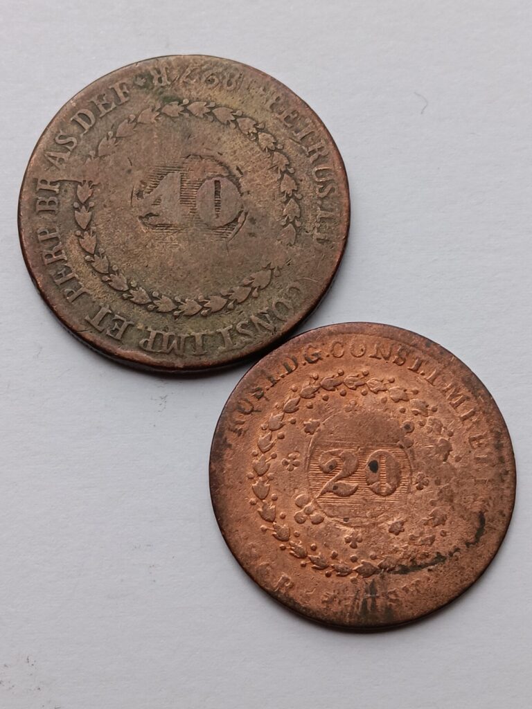 Read more about the article 1827R Brazil 40 Reis and 1826R 20 Reis (Lot Of 2)