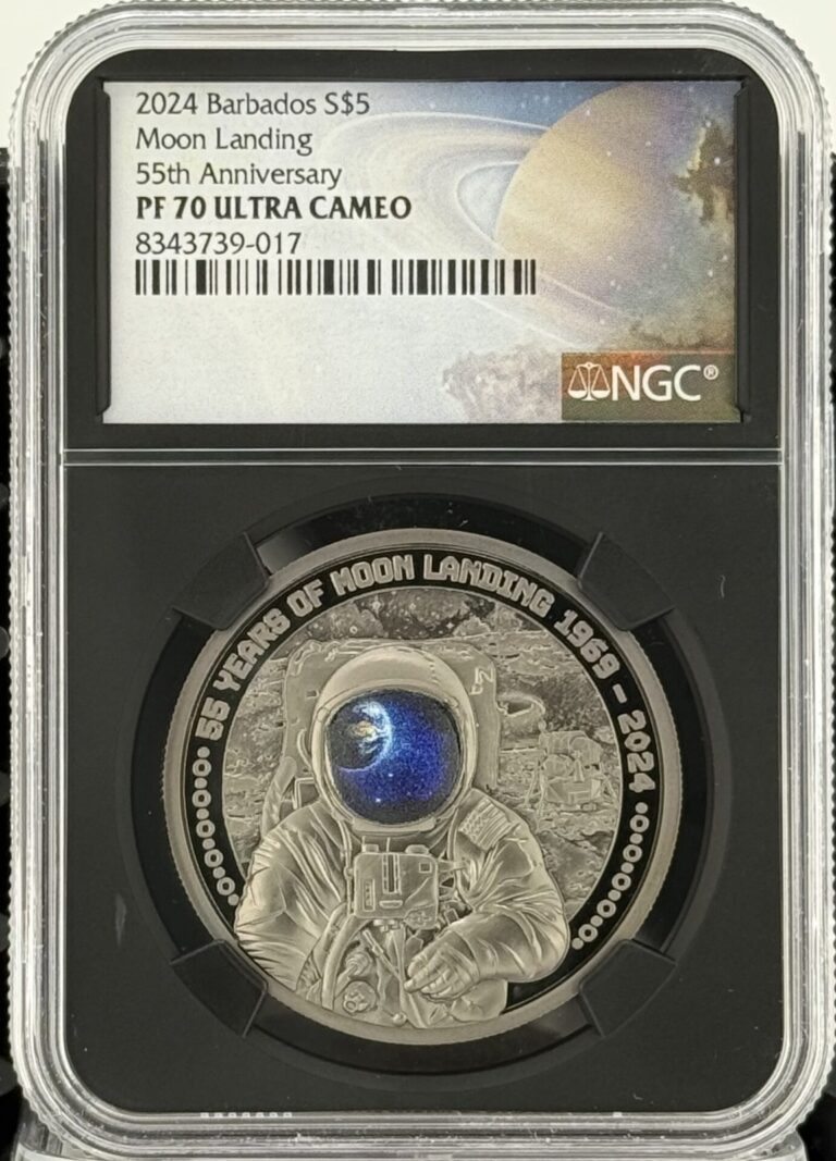 Read more about the article 2024 Barbados Moon Landing 55th Ann. Black Proof 1 oz Silver Coin NGC PF 70 UCAM