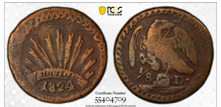 Read more about the article 1824 D MEXICO 1/8 REALES COPPER COIN PCGS VF KM-320 DURANGO