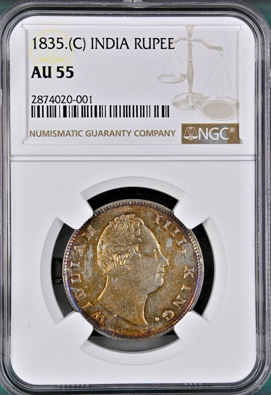 Read more about the article British East India Co 1835(C) Rupee AU55 NGC F-Incused