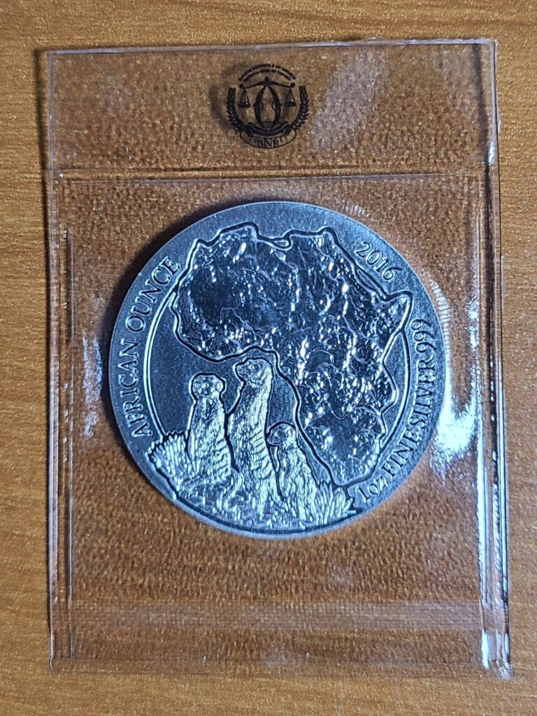 Read more about the article (1) 2016 Rwanda African Wildlife Meerkat BU 1 Oz .999 Silver Coin Sealed OGP