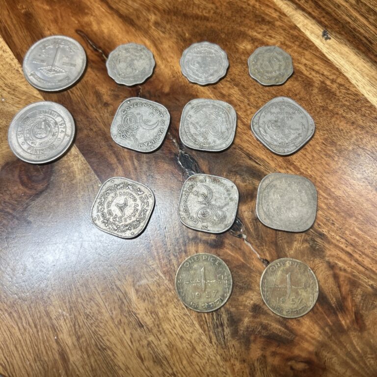 Read more about the article Lot of 13 Pakistan Coins 1948-1970 2-Pice 2 Qtr Rupees 3 One Anna 6 Two Anna #6