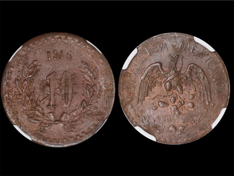 Read more about the article 1916 Revolution TENANCINGO  México 10 Centavos Copper NGC MS 60 Scarce BN Nice