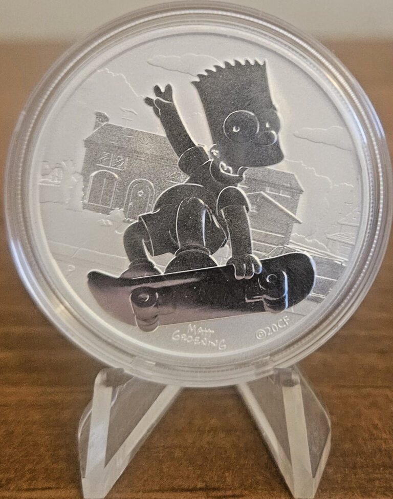 Read more about the article 2020 Tuvalu 1 Ounce Silver $1 – Bart Simpson Skateboard – .9999 Fine
