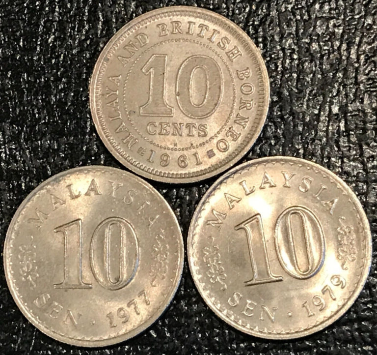 Read more about the article LOT OF 3 HIGH GRADE 1961H 1977 1979 MALAYSIA MALAYA 10 CENTS/SEN COINS-DEC111