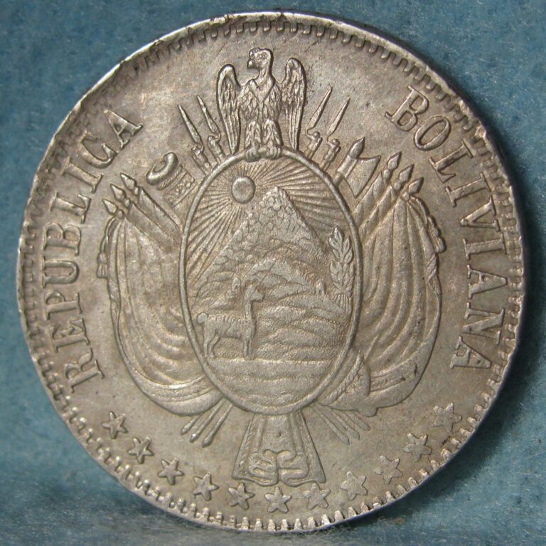 Read more about the article 1867 PTS FE Bolivia 1 Boliviano World Silver Coin / Crown High Grade #597