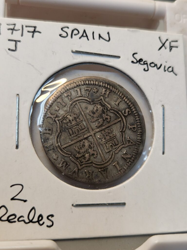 Read more about the article 1717 Spain Silver 2 Reales Spanish Segovia 1700’s Colonial Cross Coin