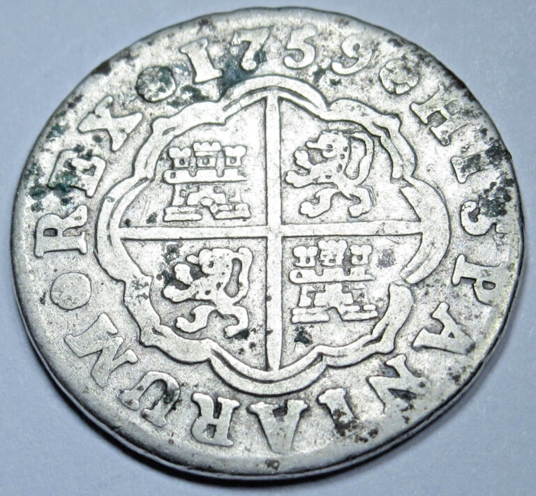 Read more about the article 1759 Spanish Silver 1 Reales Genuine 1700’s Colonial Cross Pirate Treasure Coin