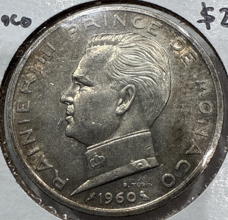 Read more about the article 1960 5 Francs Monaco Silver Coin – BU Uncirculated