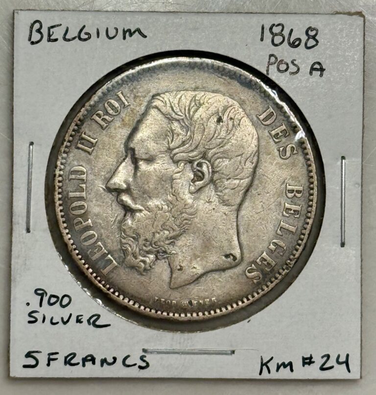 Read more about the article 1868 Belgium 5 Francs Silver Coin – KM#24