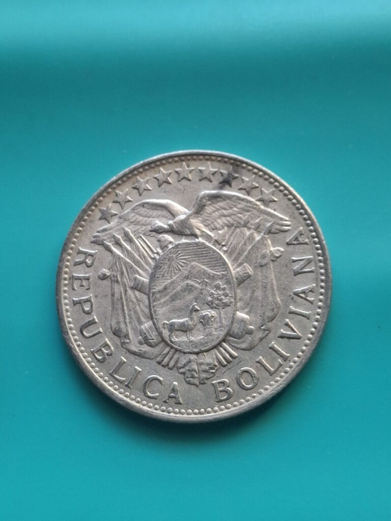 Read more about the article 1901 Bolivia 50 Centavos AU Silver Coin