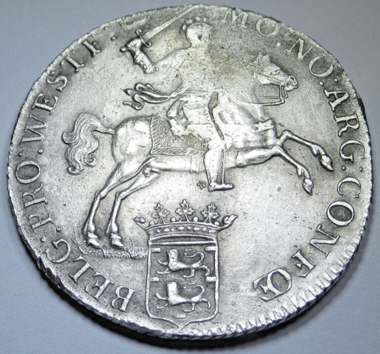 Read more about the article 1766 Netherlands West Friesland 1/2 Ducaton Silver Rider Horse VF-XF 1700’s Coin