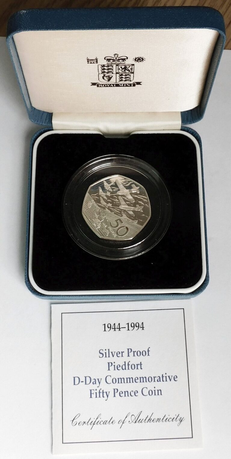 Read more about the article 1994 UK Silver Proof Piedfort D-Day 50 Pence Commemorative Coin  Royal Mint