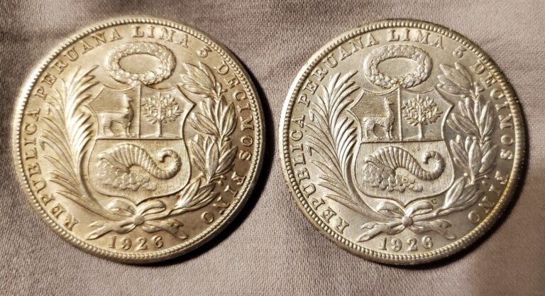 Read more about the article Peru Un Sol Silver Coins (2) 1926 Very Nice Grade  Crown Sized Silver Coins