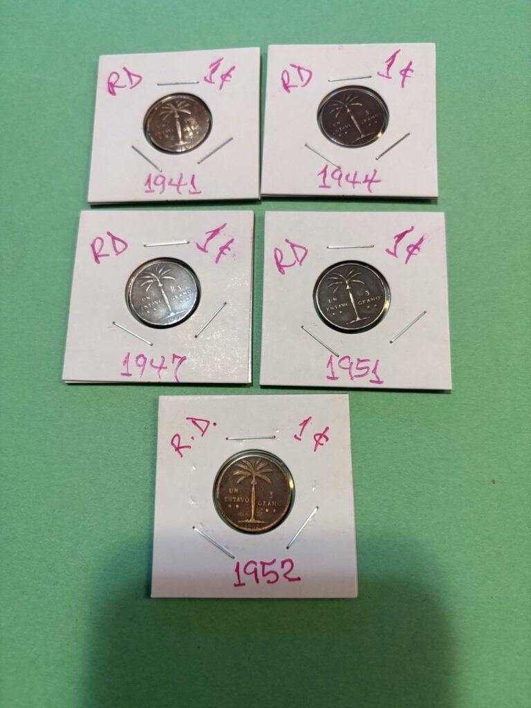 Read more about the article L@@K DOMINICAN REPUBLIC 1c COINS LOT 10 DIFFERENTS “PALMITAS” 1940-1950s
