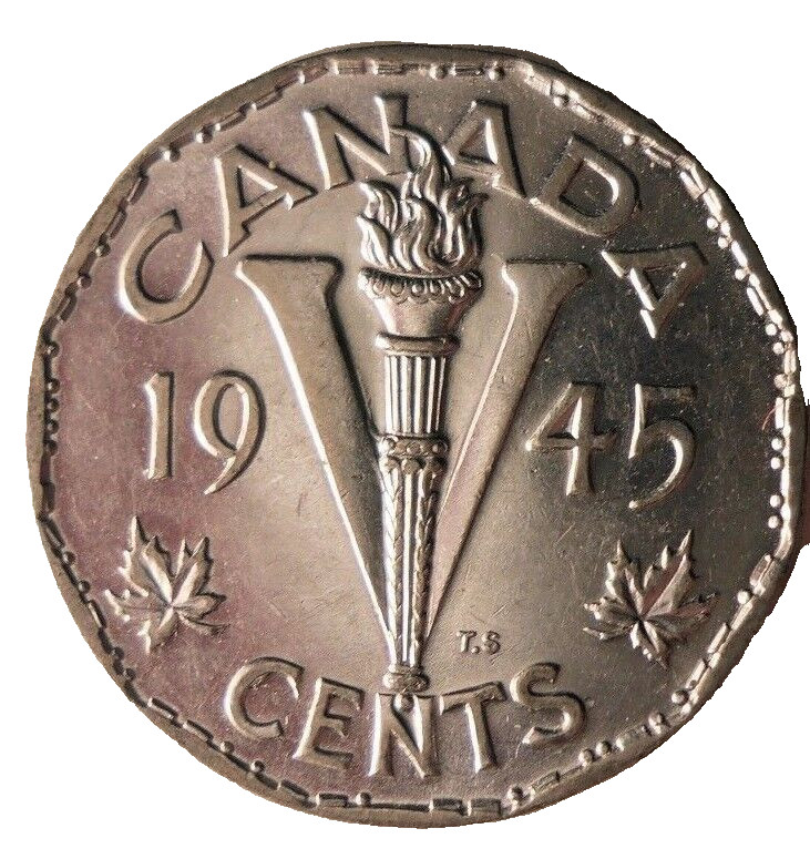 Read more about the article 1945 CANADA 5 CENTS – Chromium WW2 Victory Coin – FREE SHIP – Canada Nickel Bin