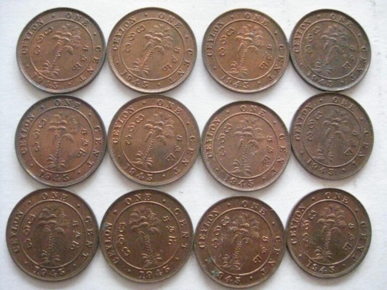 Read more about the article Ceylon Sri Lanka 1945 one  Cent red UNC lot of 12 coins  #28