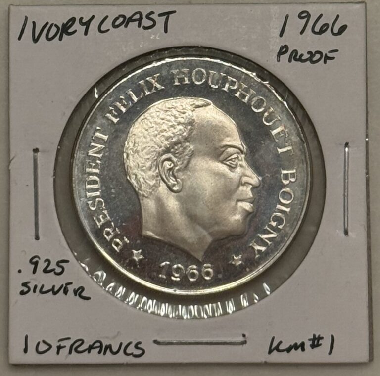Read more about the article 1966 Ivory Coast 10 Francs CFA (Félix Houphouët Boigny) Proof Silver Coin – KM#1