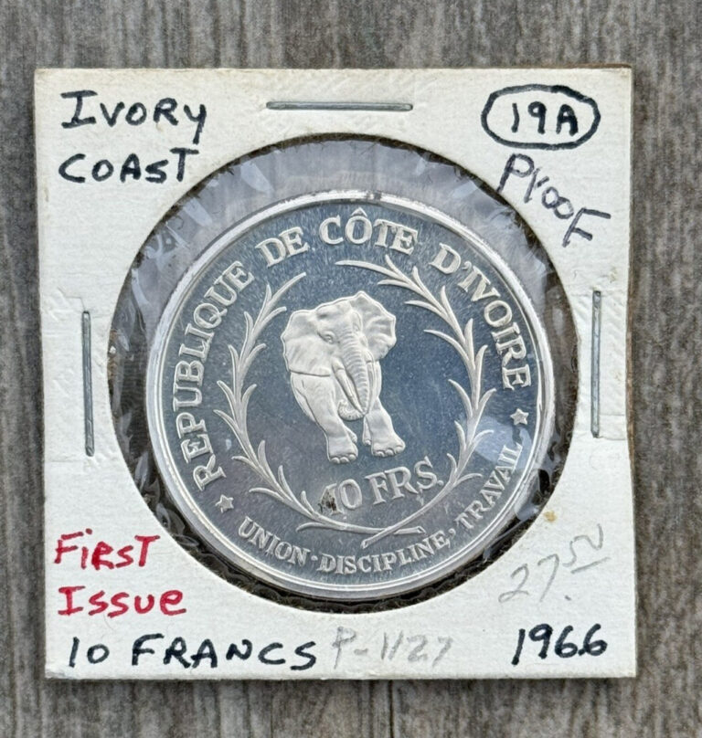 Read more about the article Ivory Coast 1966 10 Francs Proof Silver .925 Coin Elephant