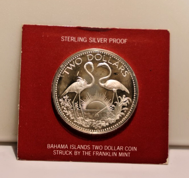 Read more about the article 1974 Bahamas $2 Silver Coin Flamingo Franklin Mint OGP Proof .925 KM #66a