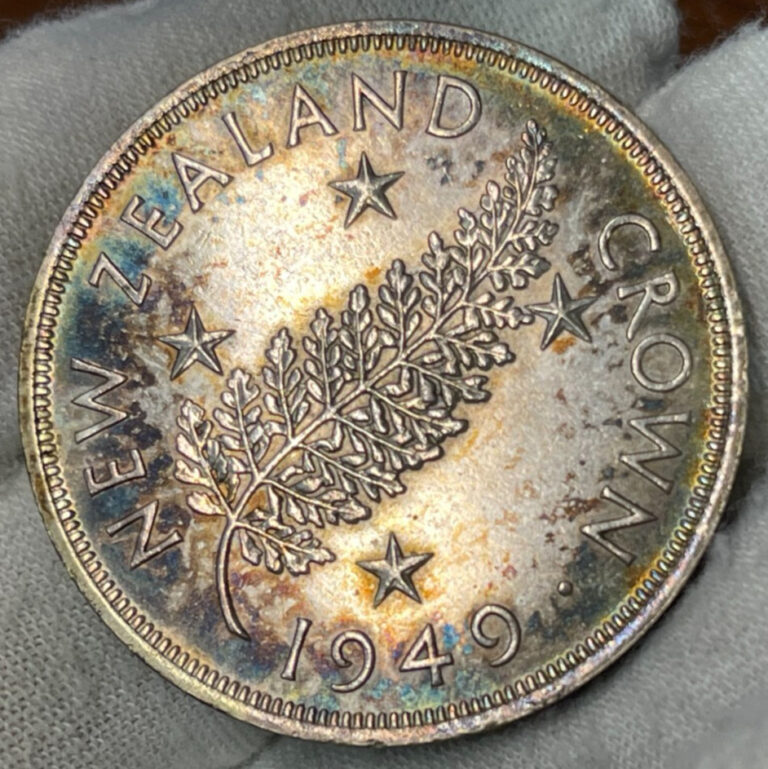 Read more about the article 1949 New Zealand Crown Silver Coin Colorful Condition High Value