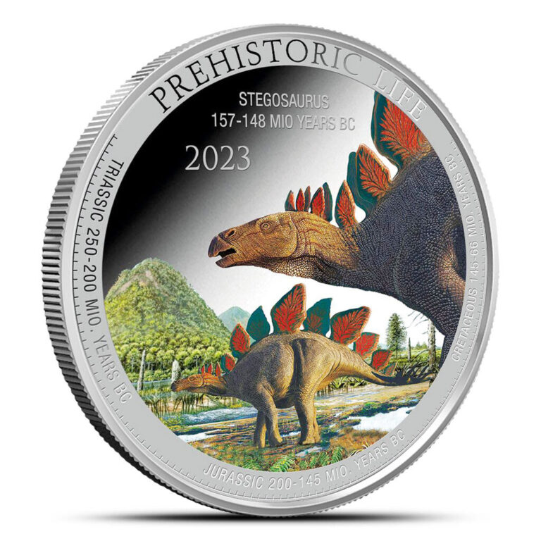 Read more about the article 2023 1 oz Colorized Congo Silver Stegosaurus Coin (BU)