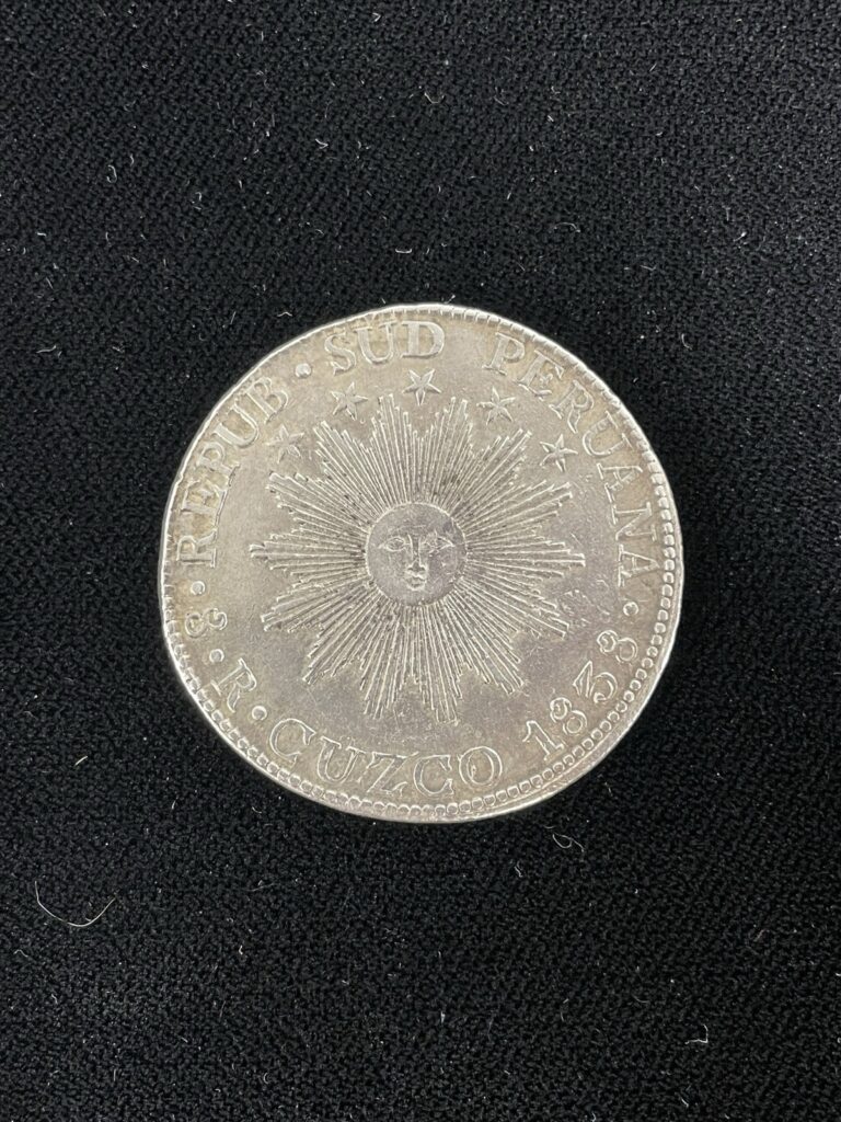Read more about the article SOUTH PERU 1838 8 Reales Reverse With Die Cracked  Silver Coin XF+ to AU  C9