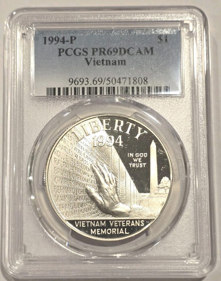 Read more about the article 1994-P Vietnam Veterans Memorial Silver Commemorative $1 PCGS PR69 Deep Cameo