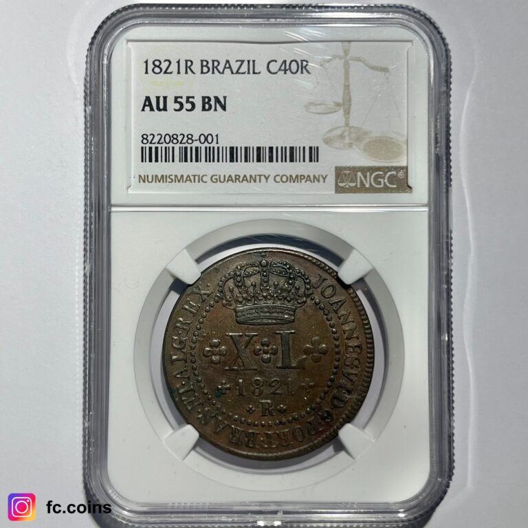 Read more about the article BRAZIL – XL Reis 1821 R (Rio de Janeiro) AU55 BN – Copper Coin – @fc.coins