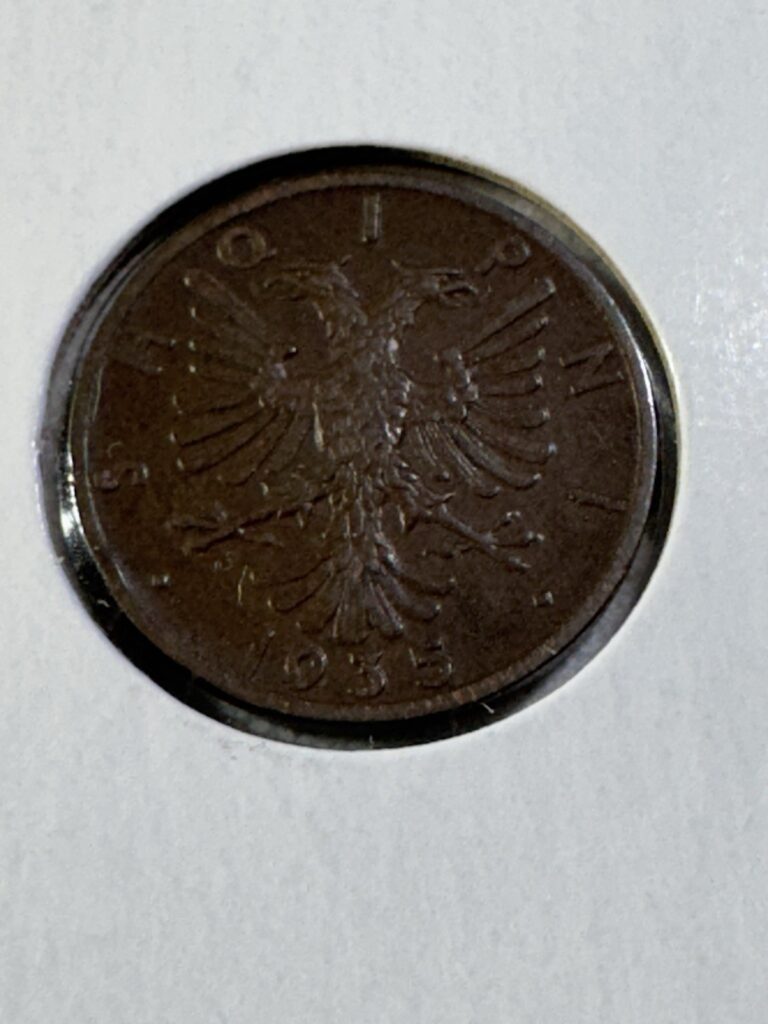 Read more about the article 1935 Albania 1 Qindar Ar Bronze Coin