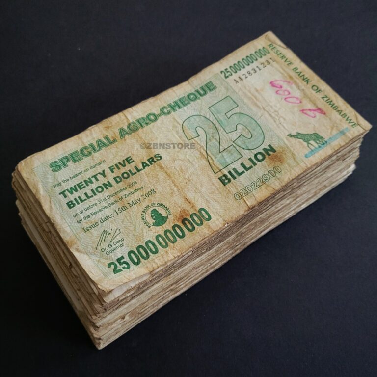 Read more about the article 100 Zimbabwe 25 Billion Dollars Special Agro Cheque Heavily Used 2008 Authentic