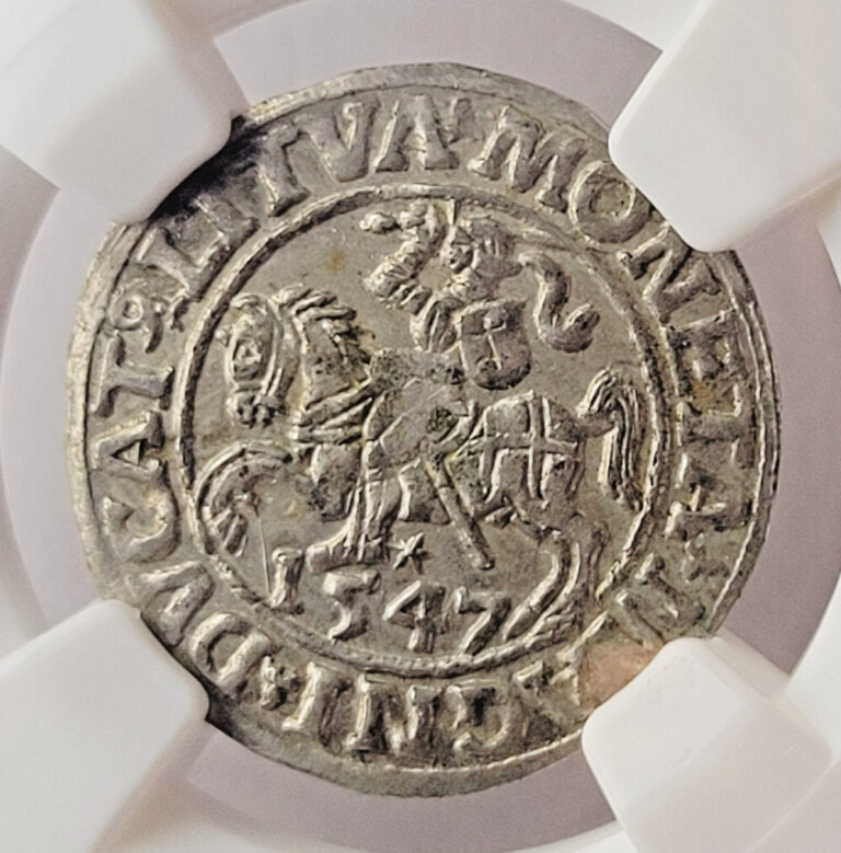 Read more about the article NGC AU 58 LITHUANIA / POLAND 1547 SILVER HALF GROSCHEN RIDER and EAGLE